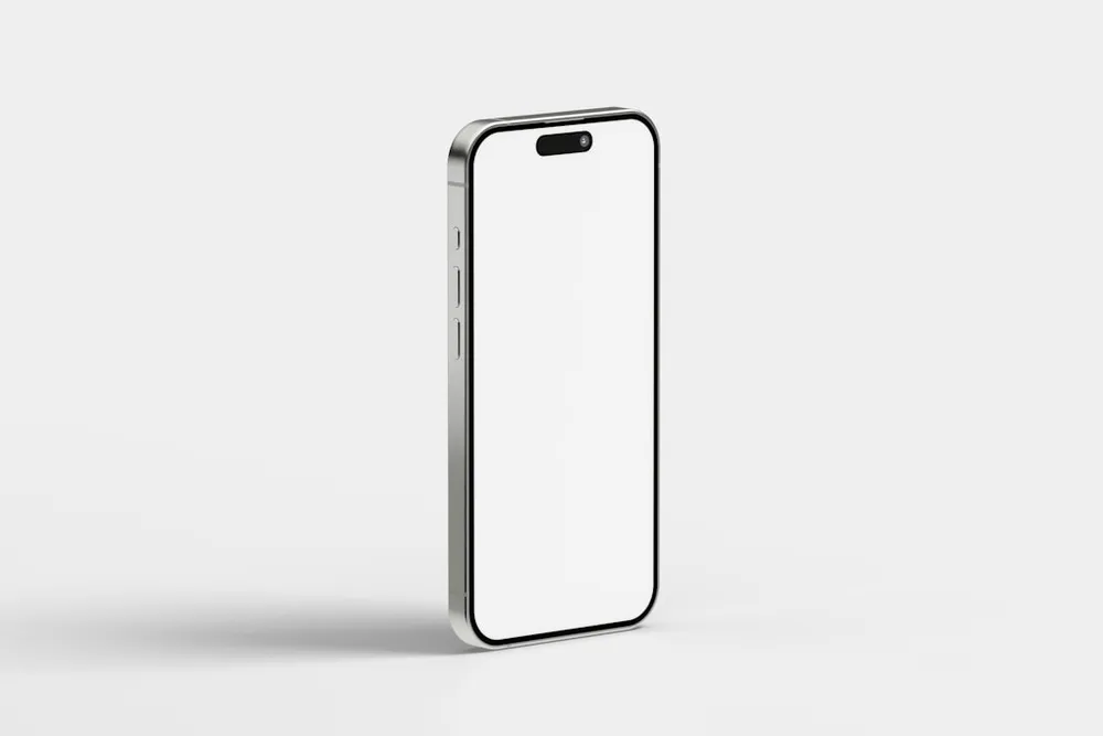 A modern smartphone with a blank screen on a white background.
