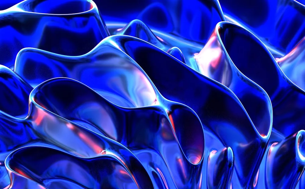 Abstract blue and purple fluid shapes.