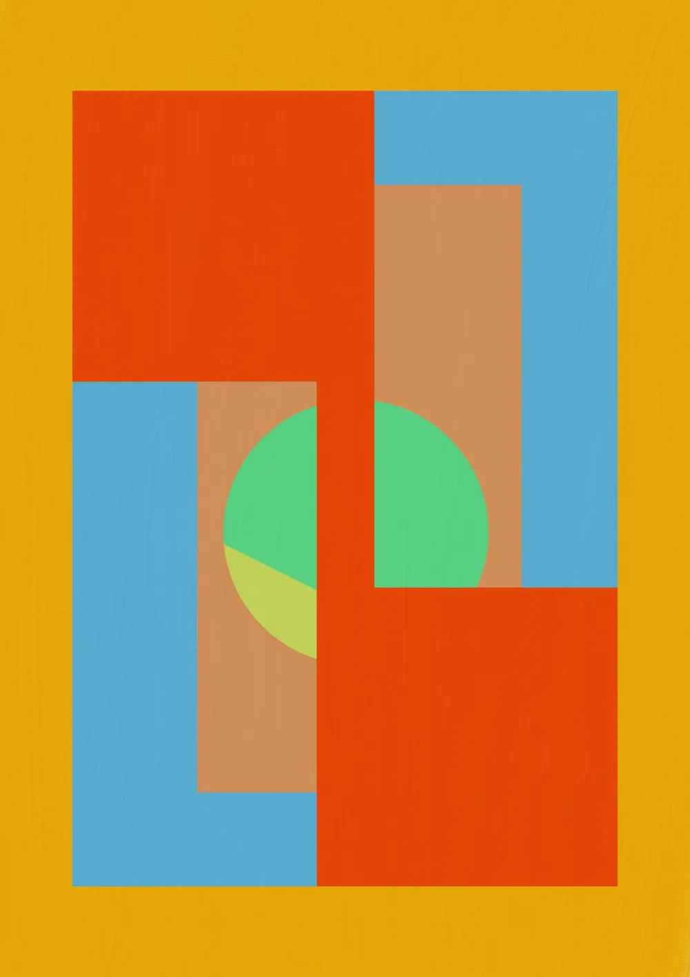 Abstract geometric painting with colorful shapes.