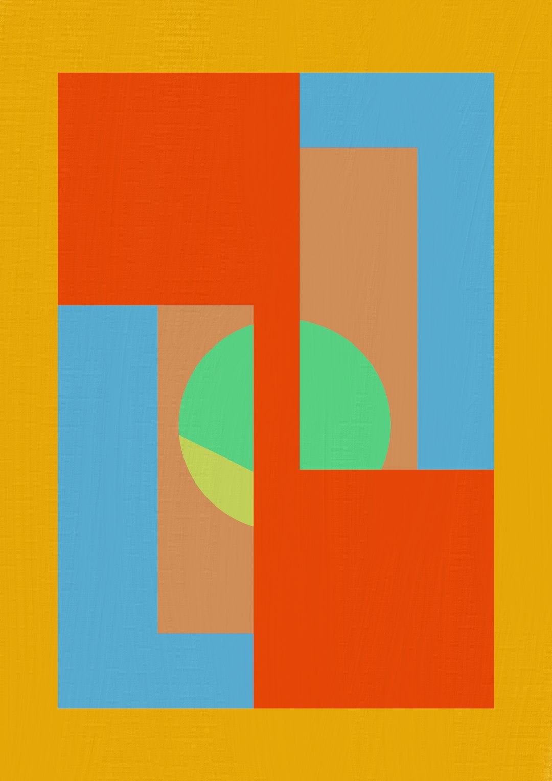 Abstract geometric painting with colorful shapes.