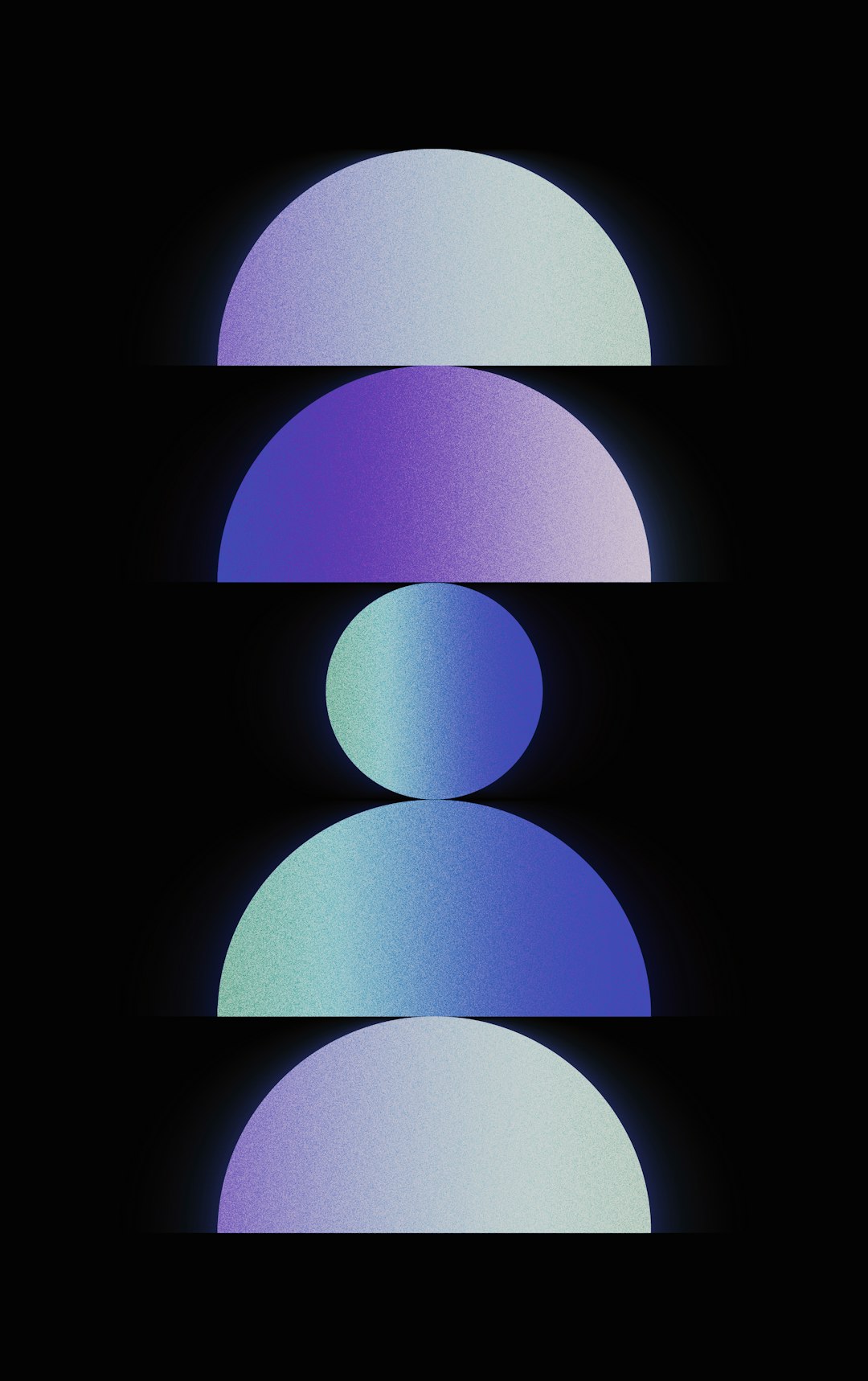 Abstract geometric shapes with gradient colors on a black background.