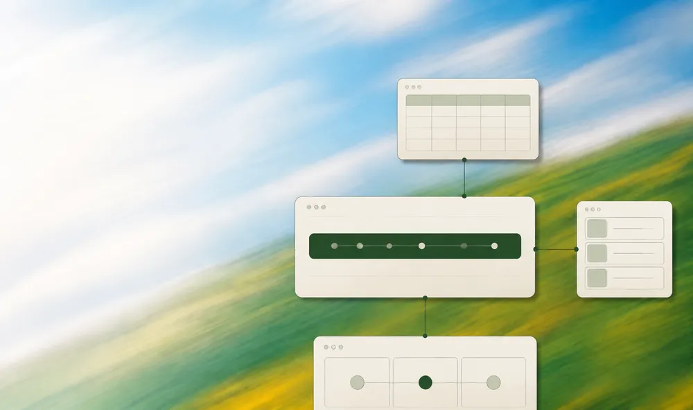 Abstract illustration showing interconnected flowchart elements on a blurred colorful background.
