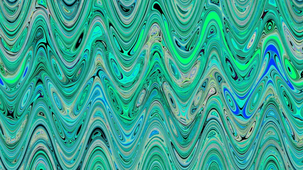 Abstract wavy pattern in green and blue tones.