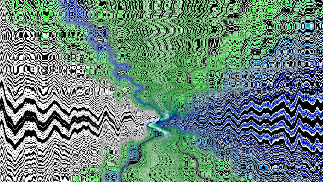 Abstract wavy pattern with green, blue, and black colors.