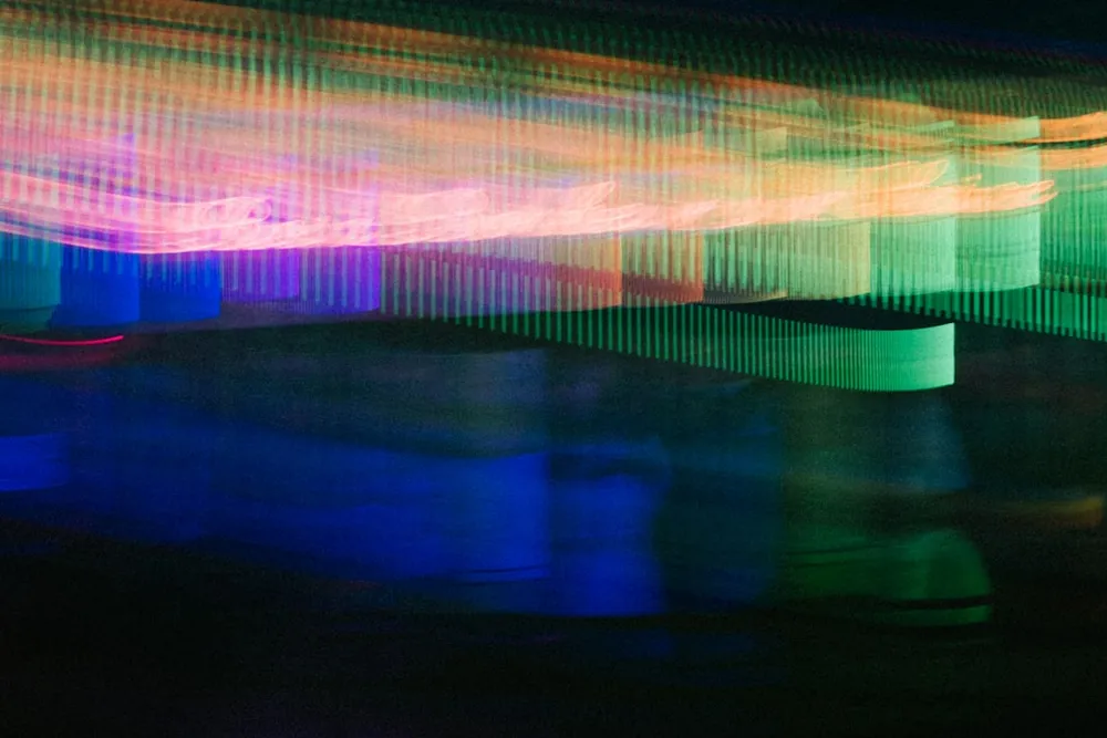 Colorful abstract light trails in motion.