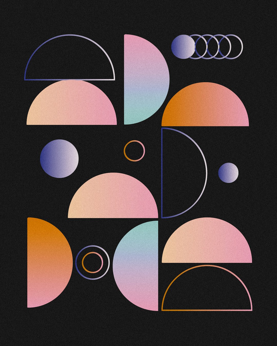 Colorful geometric shapes on a black background.