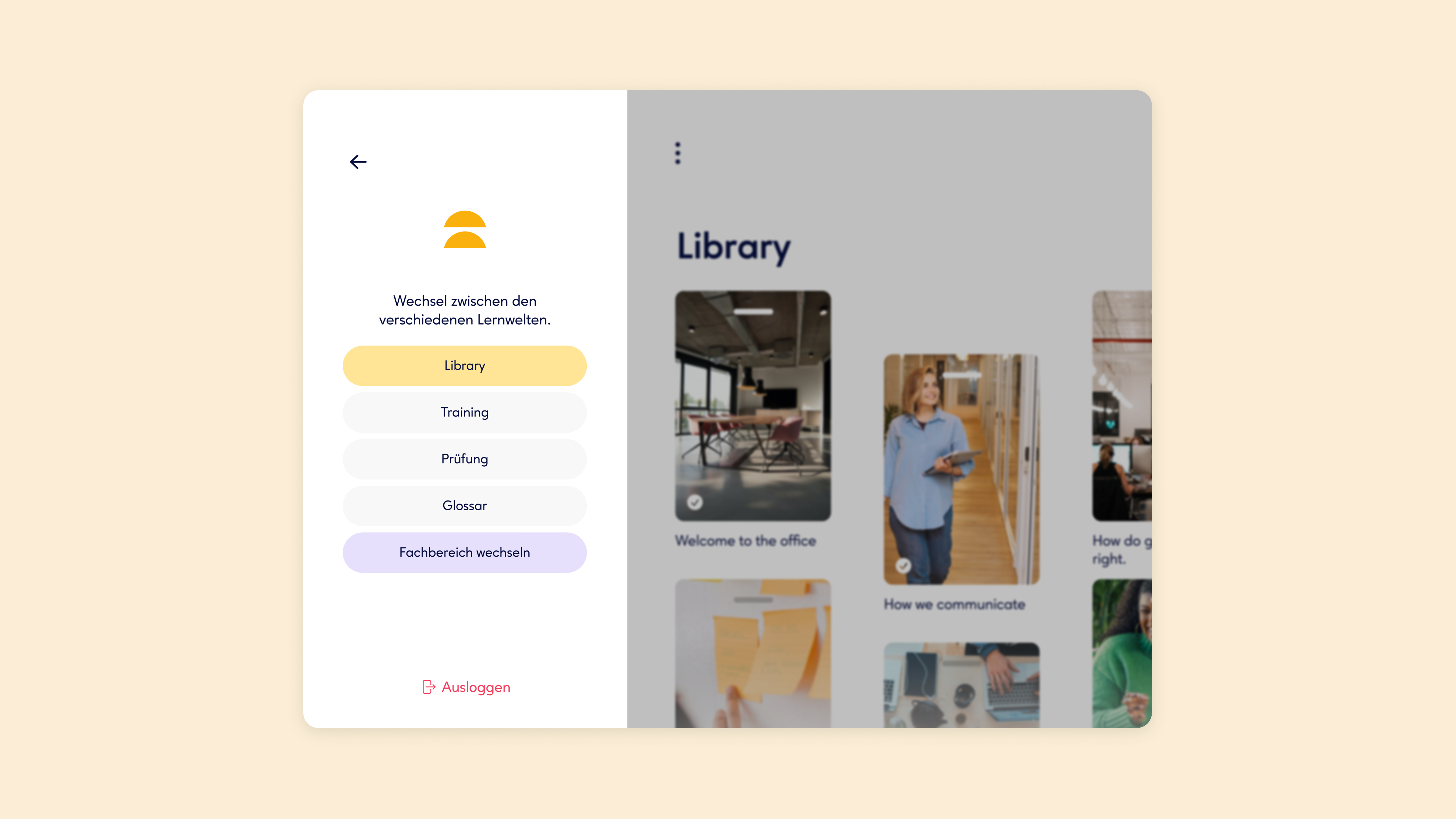 Digital interface with a menu and library section.