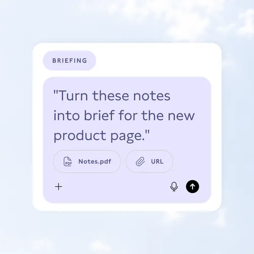 タスクの説明、'Notes.pdf,'と表示されたPDFアイコン、URLリンクアイコンがあるデジタル画面です。背景は雲の浮かぶ水色です。