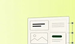Graphic of a minimalistic webpage layout on a light green background. The layout includes text blocks, an image placeholder, and a button.
