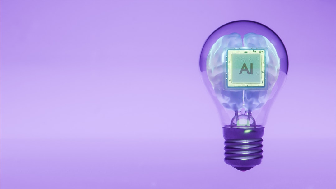 Light bulb with AI chip inside on a purple background.