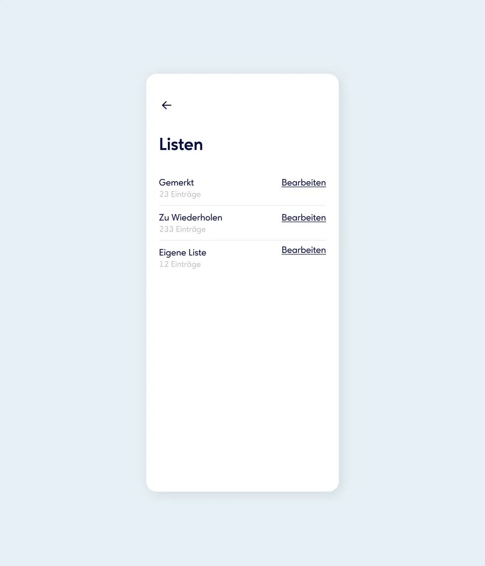 Mobile app interface displaying a list management screen.