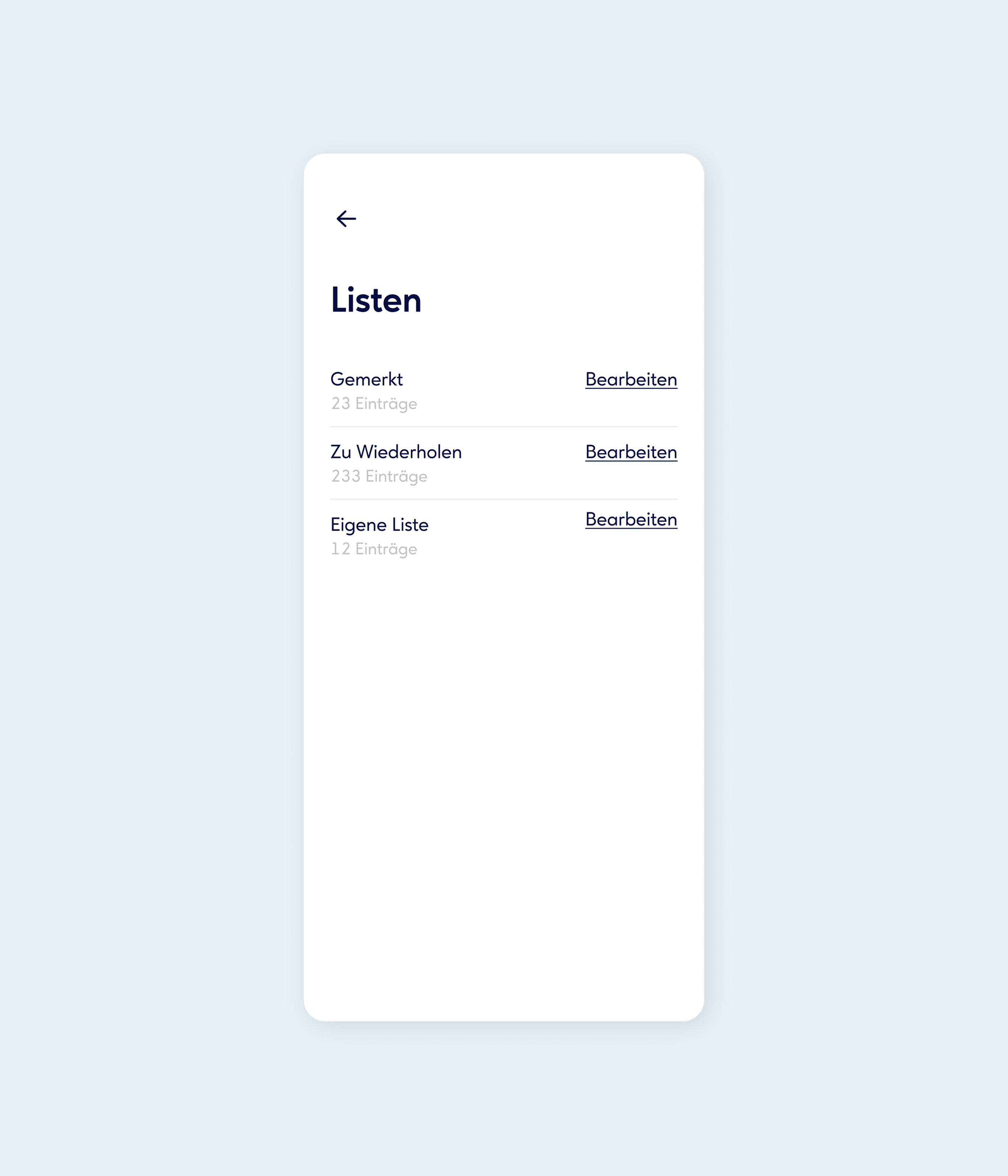 Mobile app interface displaying a list management screen.