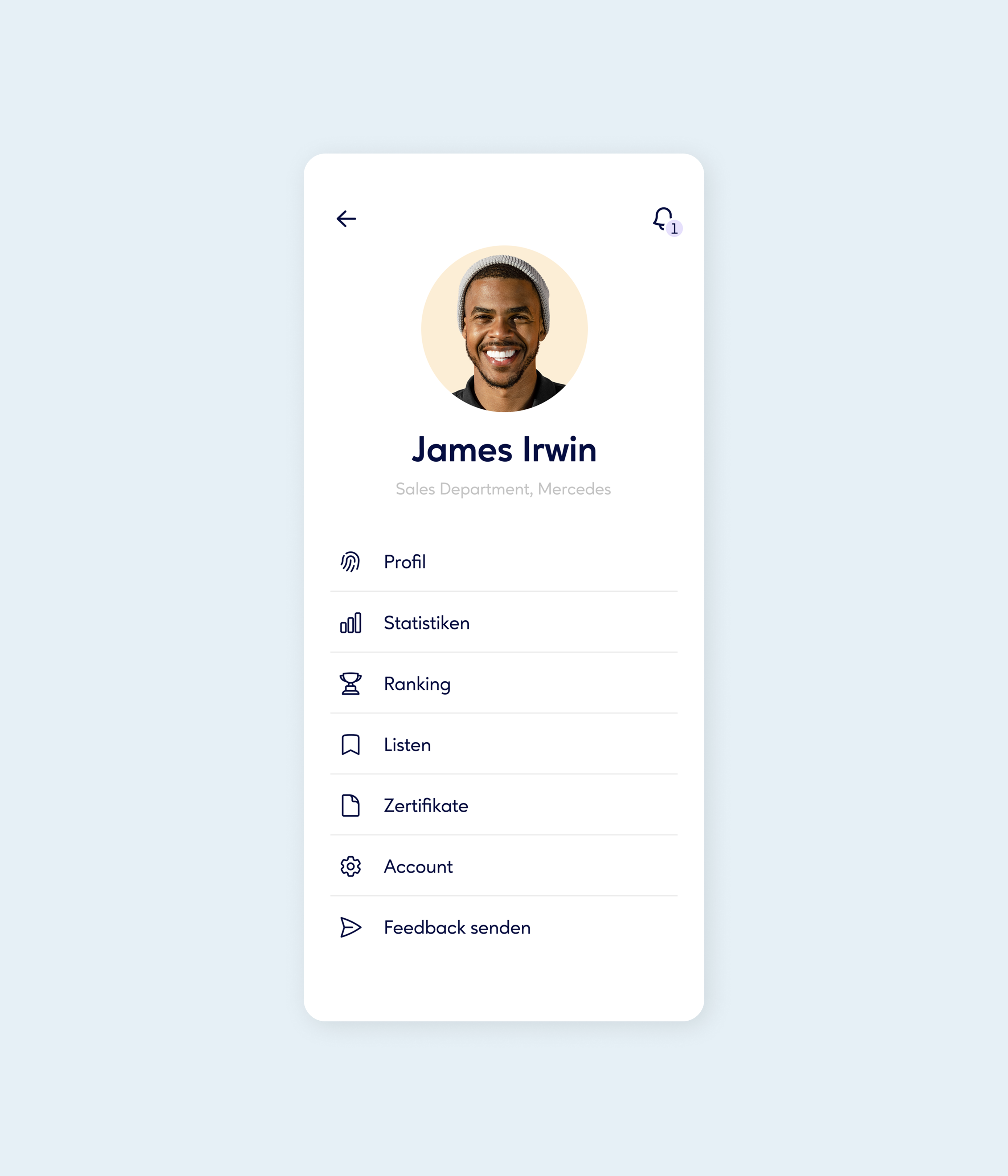 Mobile app interface displaying a user profile.