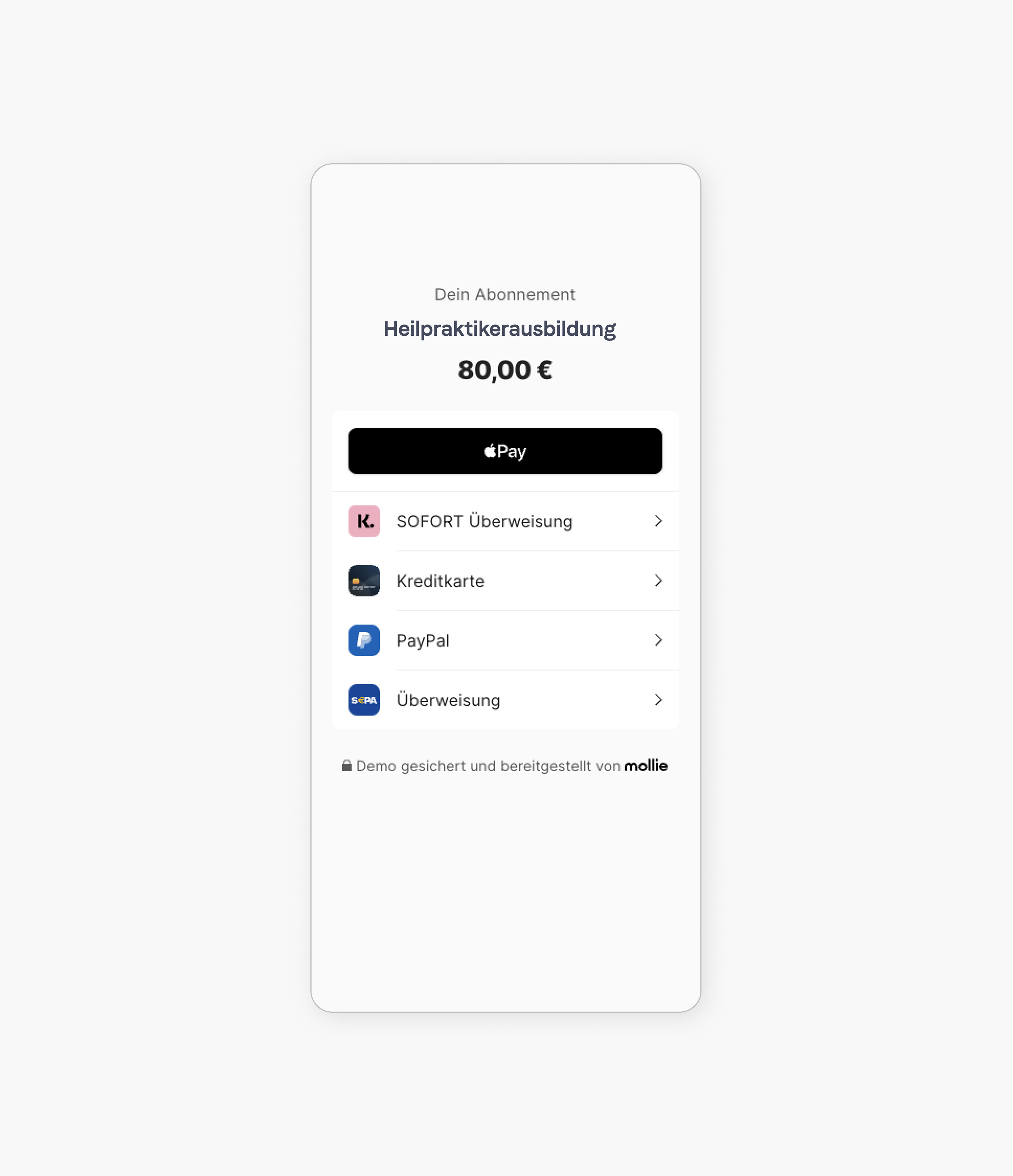 Payment options for a subscription service.