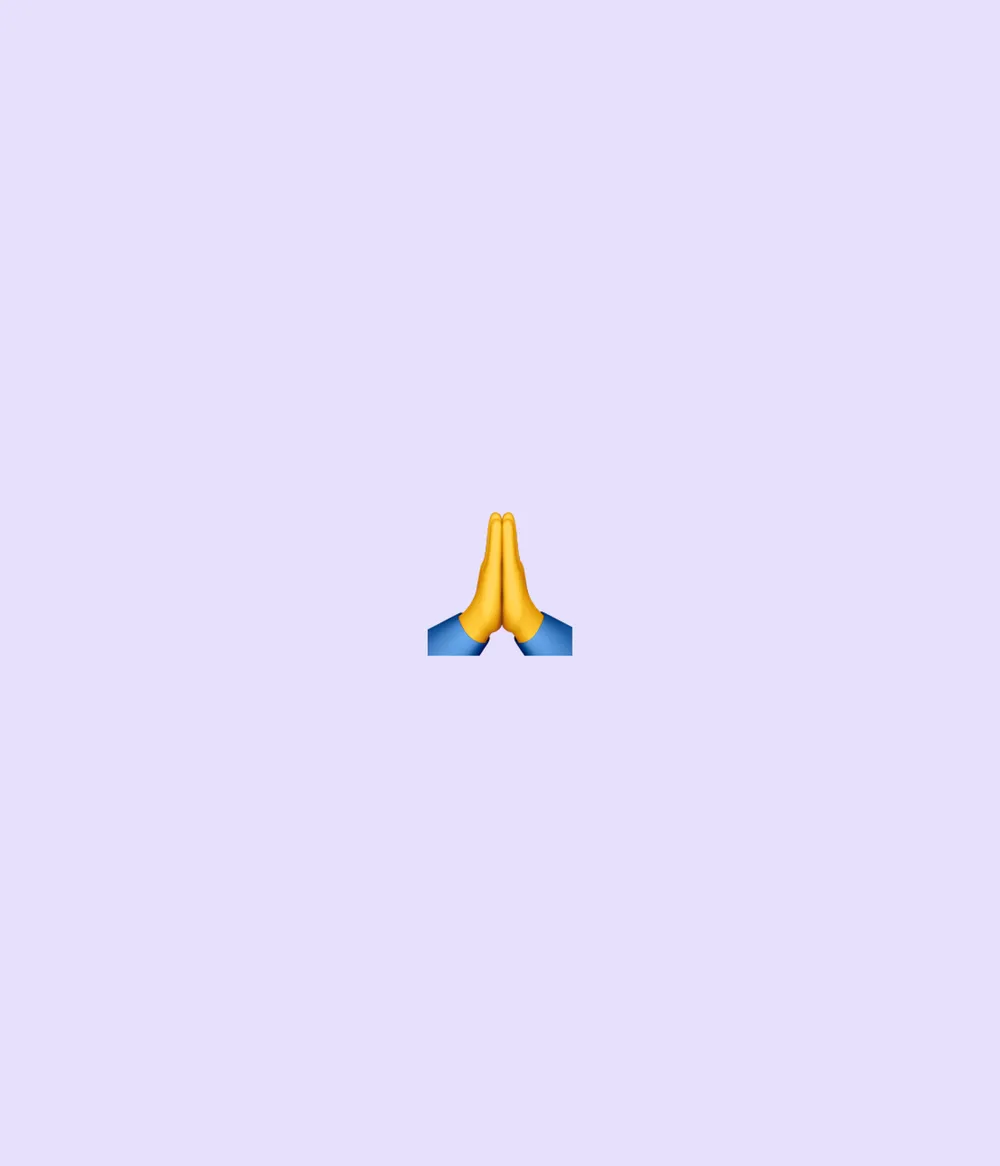 Praying hands emoji on a light purple background.