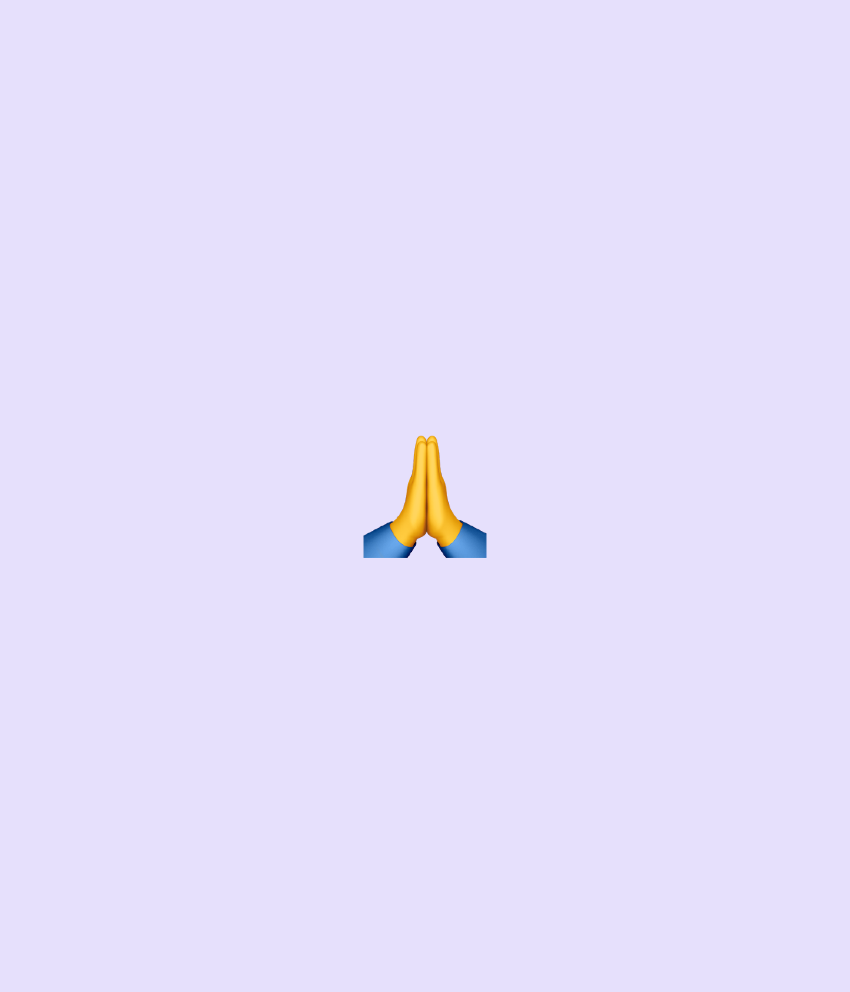 Praying hands emoji on a light purple background.