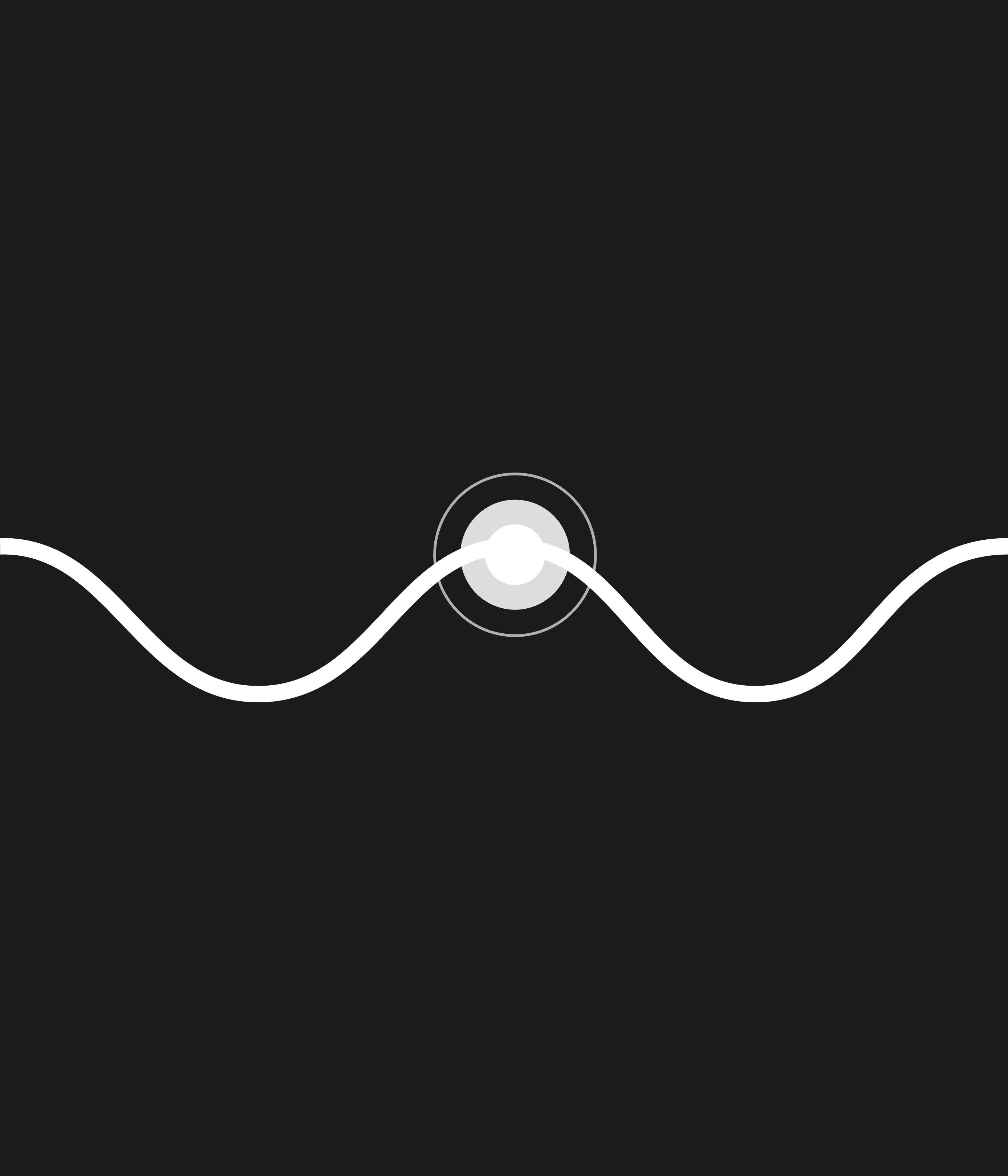 White wavy line with a circular ripple on a black background.